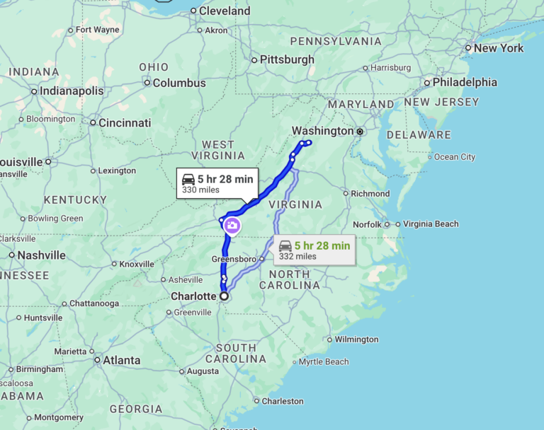 map of charlotte to luray